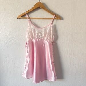 Satin Pink  Vintage Lace Chemise Baby Doll